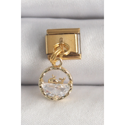 Mey İthalat® 316L Çelik Gold Renk Sallantı Zirkon Taşlı Balina Model Nomination Charm