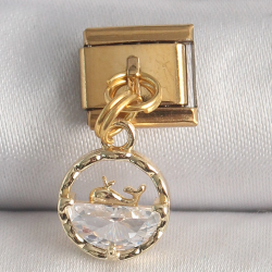 Mey İthalat® 316L Çelik Gold Renk Sallantı Zirkon Taşlı Balina Model Nomination Charm