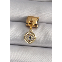 Mey İthalat® 316L Çelik Gold Renk Sallantı Zirkon Taşlı Göz Model Nomination Charm