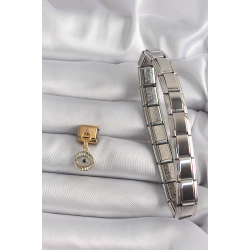 Mey İthalat® 316L Çelik Gold Renk Sallantı Zirkon Taşlı Göz Model Nomination Charm