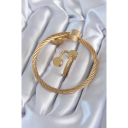 Mey İthalat® 316L Çelik Gold Renk Sarmal Model Erkek Bileklik Yüzük Kombini
