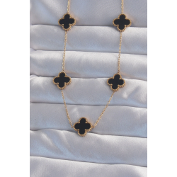 Mey İthalat® 316L Çelik Gold Renk Siyah Mineli Yonca Kolye