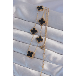 Mey İthalat® 316L Çelik Gold Renk Siyah Mineli Yonca Kolye