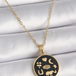 Mey İthalat® 316L Çelik Gold Renk Siyah Şans Kolyesi