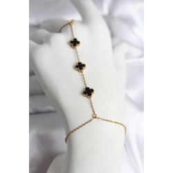 Mey İthalat® 316L Çelik Gold Renk Siyah Yonca Model Kadın Şahmeran