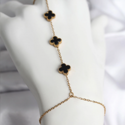 Mey İthalat® 316L Çelik Gold Renk Siyah Yonca Model Kadın Şahmeran