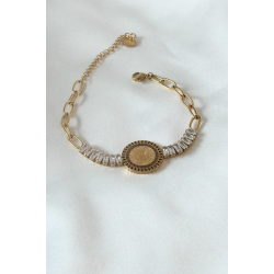 Mey İthalat® 316L Çelik Gold Renk Tam Altın Modelli Zirkon Taşlı Kadın Bileklik