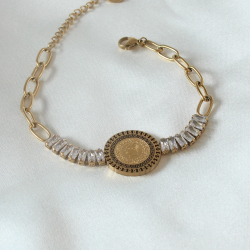 Mey İthalat® 316L Çelik Gold Renk Tam Altın Modelli Zirkon Taşlı Kadın Bileklik