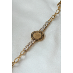 Mey İthalat® 316L Çelik Gold Renk Tam Altın Modelli Zirkon Taşlı Kadın Bileklik