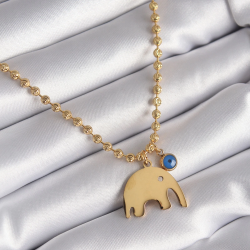 Mey İthalat® 316L Çelik Gold Renk Top Zincir Model Fil Figür Nazar Boncuk Detay Kadın Kolye