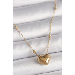 Mey İthalat® 316L Çelik Gold Renk Topçuk Detaylı Zincir Kalp Model Kadın Kolye