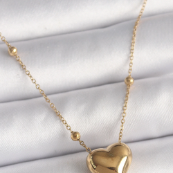 Mey İthalat® 316L Çelik Gold Renk Topçuk Detaylı Zincir Kalp Model Kadın Kolye