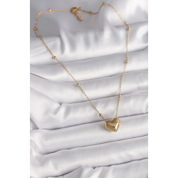 Mey İthalat® 316L Çelik Gold Renk Topçuk Detaylı Zincir Kalp Model Kadın Kolye
