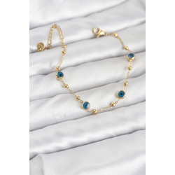 Mey İthalat® 316L Çelik Gold Renk Topçuklu Nazar Model Kadın Bileklik