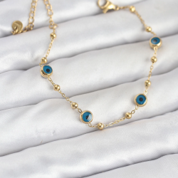 Mey İthalat® 316L Çelik Gold Renk Topçuklu Nazar Model Kadın Bileklik