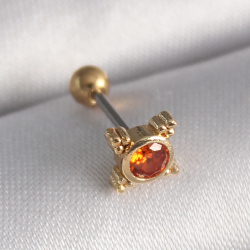 Mey İthalat® 316L Çelik Gold Renk Turuncu Zirkon Taşlı Tragus Piercing