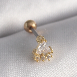 Mey İthalat® 316L Çelik Gold Renk Üçgen Zirkon Taşlı Tragus Piercing