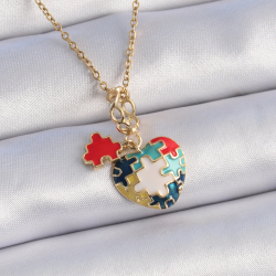 Mey İthalat® 316L Çelik Gold Renk Yapboz Motif Kalp Figür Charm Model Kadın Kolye