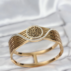 Mey İthalat® 316L Çelik Gold Renk Yaşam Ağacı Modelli Kadın Kelepçe Bileklik