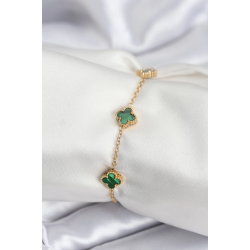 Mey İthalat® 316L Çelik Gold Renk Yeşil Baby Boy Yonca Kadın Bileklik