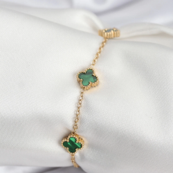 Mey İthalat® 316L Çelik Gold Renk Yeşil Baby Boy Yonca Kadın Bileklik