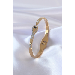 Mey İthalat® 316L Çelik Gold Renk Yılan Model Zirkon Taş Detay Kadın Kelepçe