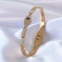 Mey İthalat® 316L Çelik Gold Renk Yılan Model Zirkon Taş Detay Kadın Kelepçe