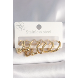 Mey İthalat® 316L Çelik Gold Renk Yıldız Halka Model Kadın Küpe Seti