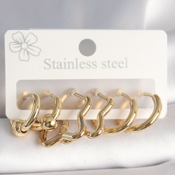 Mey İthalat® 316L Çelik Gold Renk Yıldız Halka Model Kadın Küpe Seti