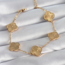 Mey İthalat® 316L Çelik Gold Renk Yonca Model İşleme Detay Kadın Bileklik