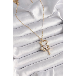 Mey İthalat® 316L Çelik Gold Renk Zincir Ayna Ayıcık Model Zirkon Taşlı Kalp Model Kadın Kolye