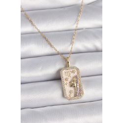 Mey İthalat® 316L Çelik Gold Renk Zincir Başak Burcu Zirkon Taşlı Kadın Kolye