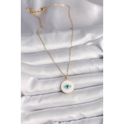 Mey İthalat® 316L Çelik Gold Renk Zincir Beyaz Mineli Turkuaz Göz İşleme Model Kadın Kolye