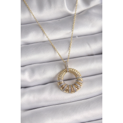 Mey İthalat® 316L Çelik Gold Renk Zincir Gümüş Zirkon Taşlı Daire Model Kadın Kolye