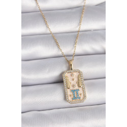 Mey İthalat® 316L Çelik Gold Renk Zincir İkizler Burcu Zirkon Taşlı Kadın Kolye