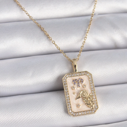 Mey İthalat® 316L Çelik Gold Renk Zincir Koç Burcu Zirkon Taşlı Kadın Kolye