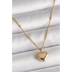Mey İthalat® 316L Çelik Gold Renk Zincir Love İşlemeli Kalp Figür Kadın Kolye