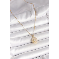 Mey İthalat® 316L Çelik Gold Renk Zincir Madalyon Zirkon Taşlı Kalp Model Kadın Kolye