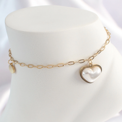 Mey İthalat® 316L Çelik Gold Renk Zincir Model 3D İnci Kalp Model Kadın HalHal