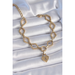 Mey İthalat® 316L Çelik Gold Renk Zincir Model Kilit Kalp Figür Kadın Bileklik