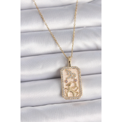 Mey İthalat® 316L Çelik Gold Renk Zincir Oğlak Burcu Zirkon Taşlı Kadın Kolye