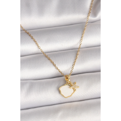 Mey İthalat® 316L Çelik Gold Renk Zincir Sallantı Beyaz Mineli Deniz Kabuğu Zirkon Taşlı Deniz Yıldızı Figür Kadın Kolye