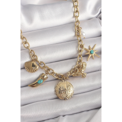 Mey İthalat® 316L Çelik Gold Renk Zincir Sallantılı Çoklu Figür Model Kadın Kolye