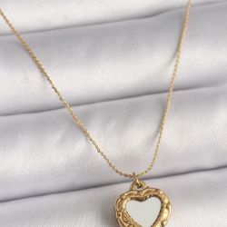 Mey İthalat® 316L Çelik Gold Renk Zincir Sedefli Kalp Model Kadın Kolye