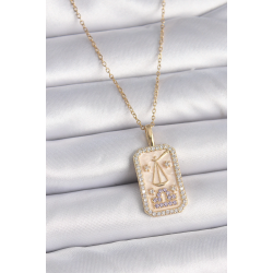 Mey İthalat® 316L Çelik Gold Renk Zincir Terazi Burcu Zirkon Taşlı Kadın Kolye