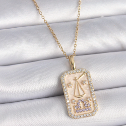 Mey İthalat® 316L Çelik Gold Renk Zincir Terazi Burcu Zirkon Taşlı Kadın Kolye