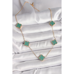 Mey İthalat® 316L Çelik Gold Renk Zincir Yeşil Yonca Model Kadın Kolye