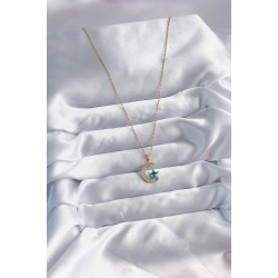 Mey İthalat® 316L Çelik Gold Renk Zincir Zirkon Taş Detay Hilal Yıldızı Figür Kadın Kolye