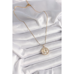 Mey İthalat® 316L Çelik Gold Renk Zincir Zirkon Taş Detaylı Beyaz Sedefli Ay Yıldız Model Kadın Kolye