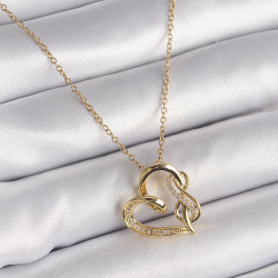 Mey İthalat® 316L Çelik Gold Renk Zincir Zirkon Taş Detaylı Kalp Model Sonsuzluk Detay Kadın Kolye